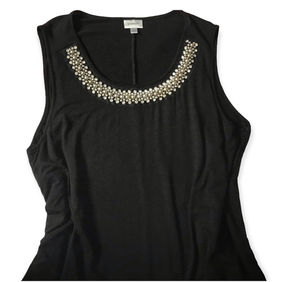 Avenue Tops - Avenue Beautifully Embellish Tank with Layered Hem Woman’s Size 18 20 Black